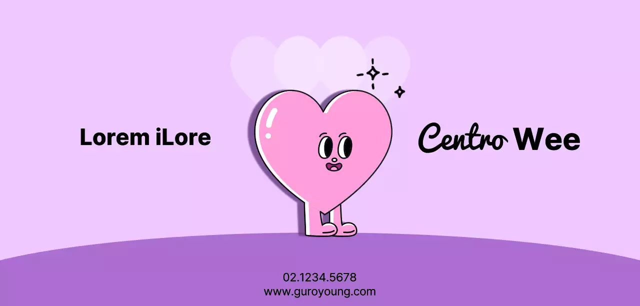 Centro giovanile pubblico con simpatici personaggi a forma di cuore in rosa e viola