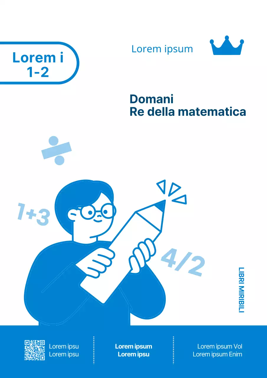 Contenuto del libro a domande, illustrato in modo semplice e di colore azzurro