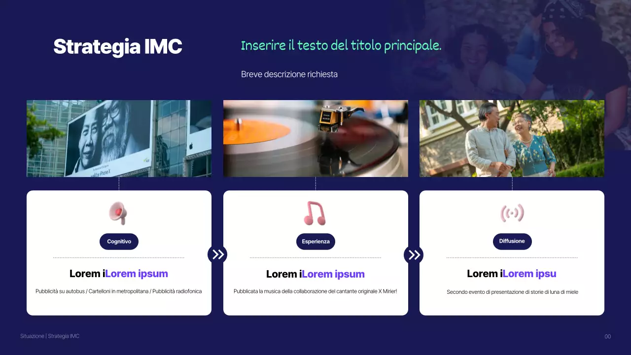 Piano di marketing pubblicitario illustrato in 3D in blu (presentazione)