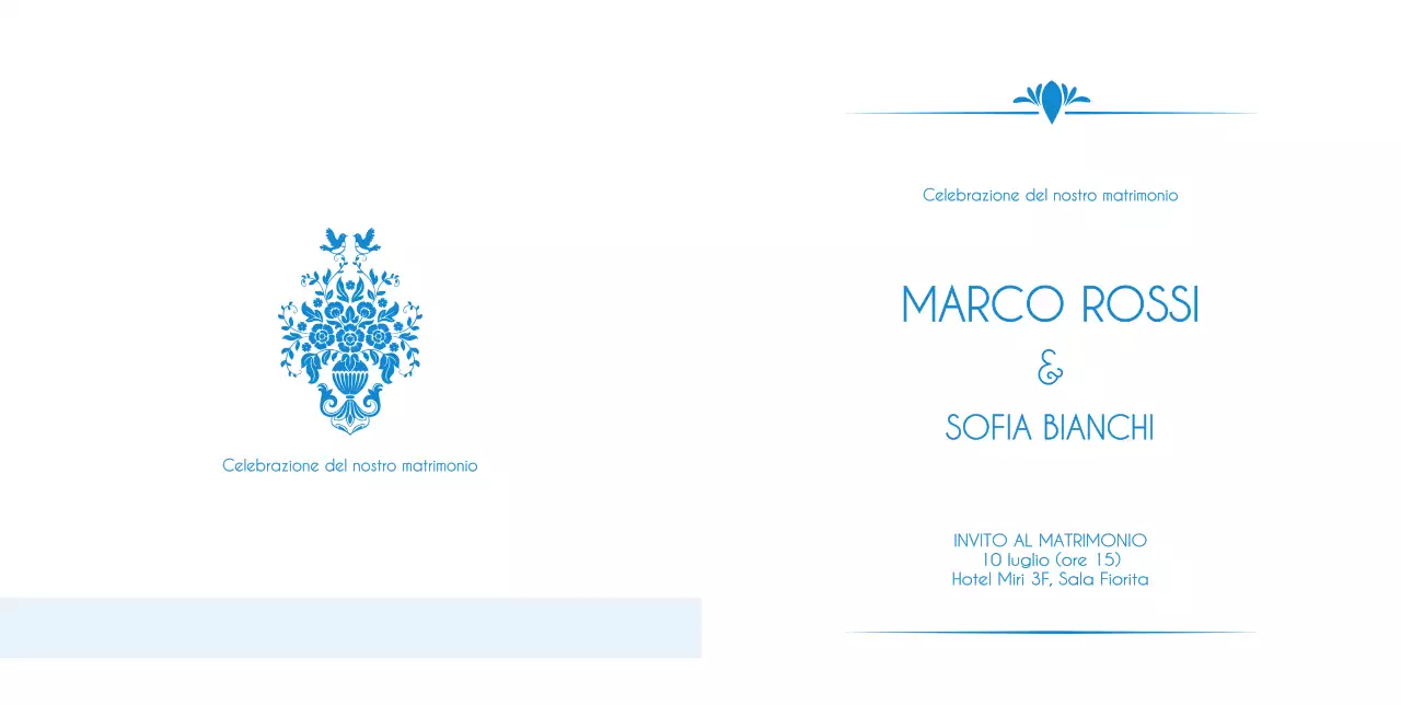 Invito di nozze barocco in blu