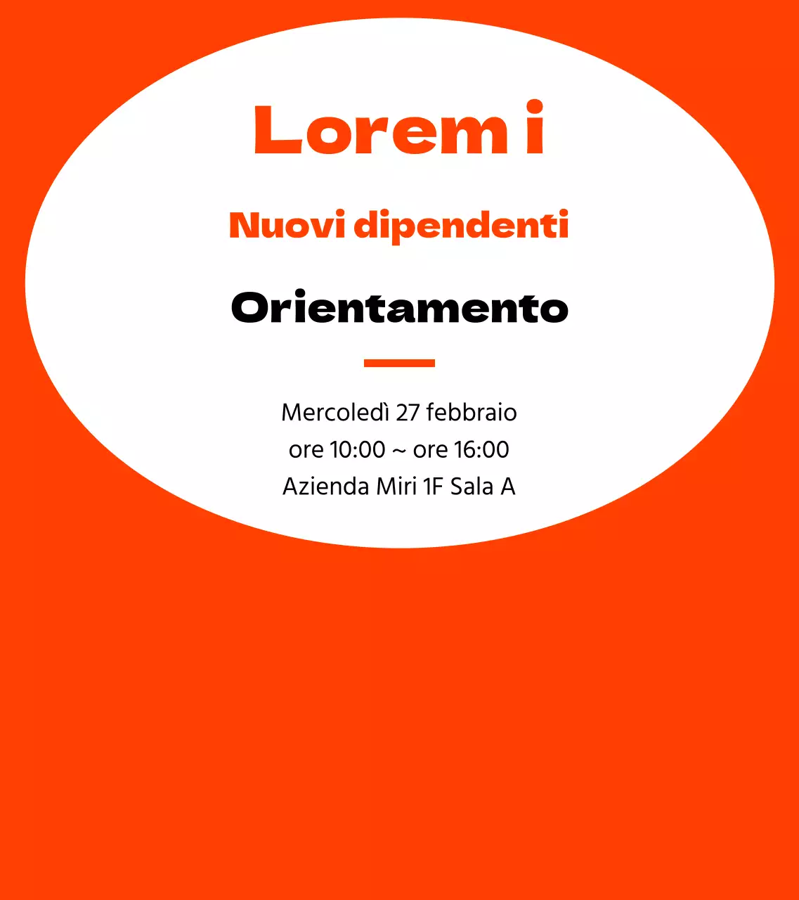 Cornice semplice in arancione e nero per informazioni sull'orientamento dei nuovi assunti