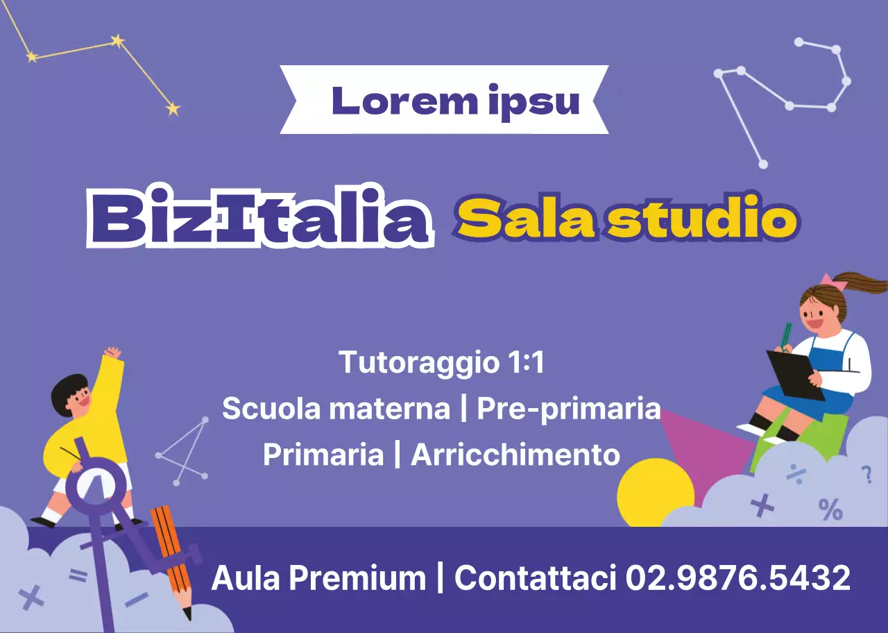 Illustrazione personaggio viola promozione sala studio