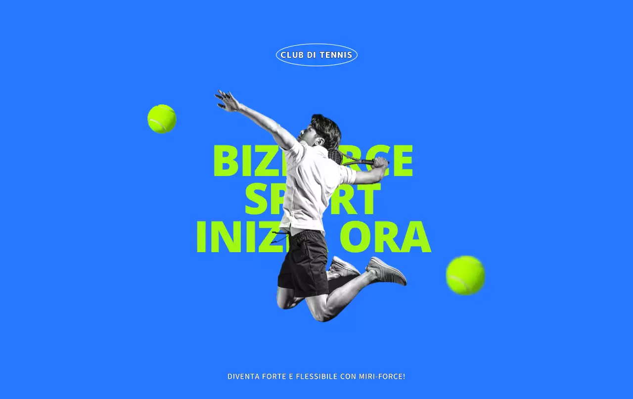 Un tennis club giovane e attivo in blu e chartreuse.