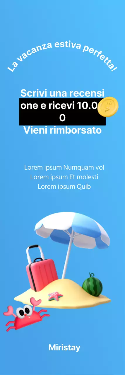 Una semplice promozione con un'immagine estiva in 3D su uno sfondo blu chiaro