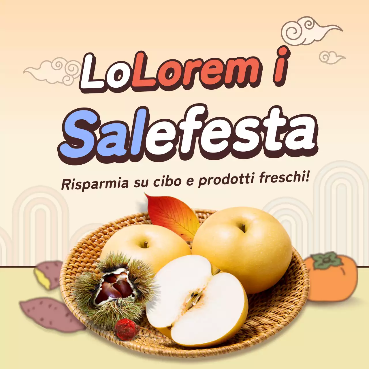 Evento di vendita del concetto di mercato tradizionale arancione e giallo