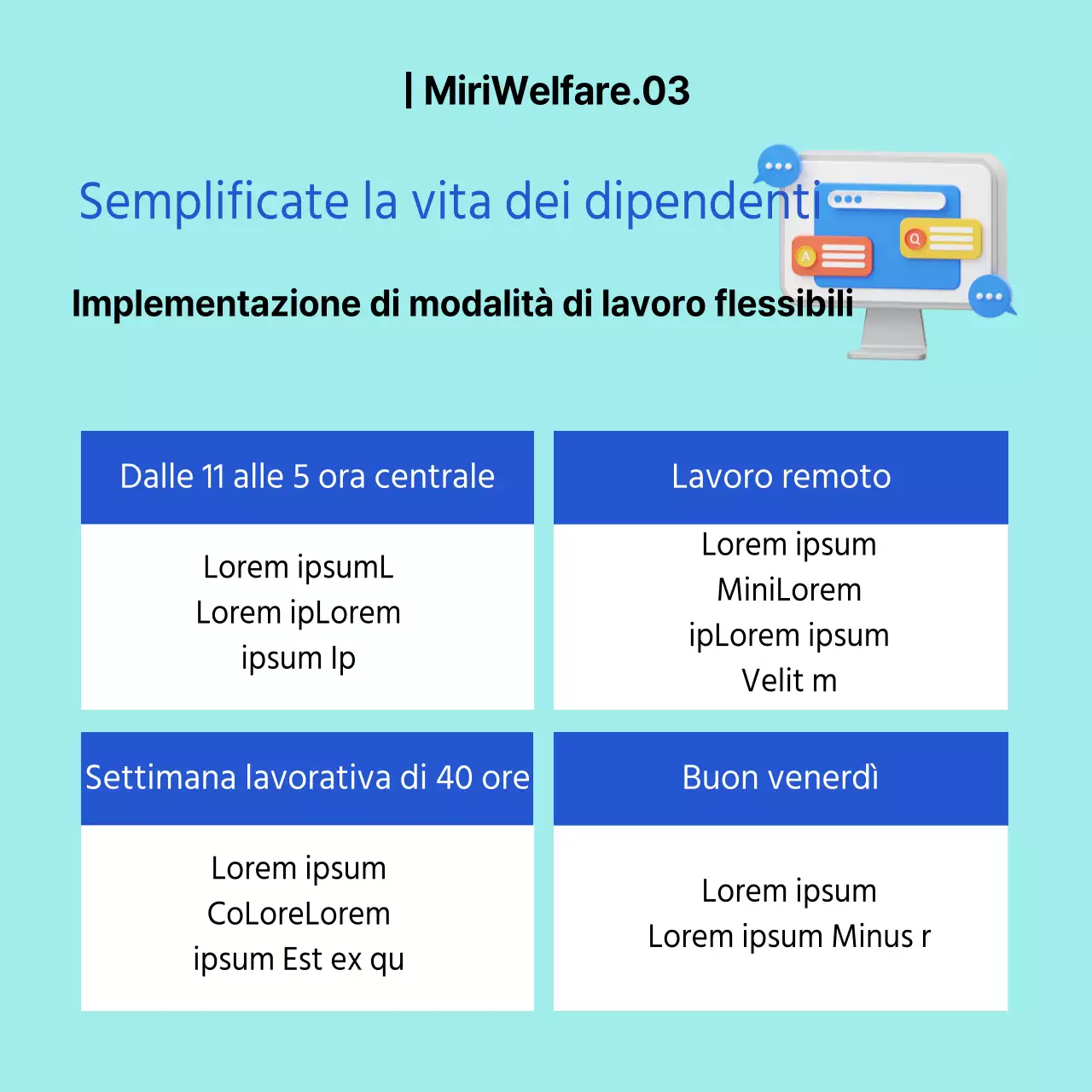 Icona 3D con colori blu e azzurro Modifiche al welfare aziendale