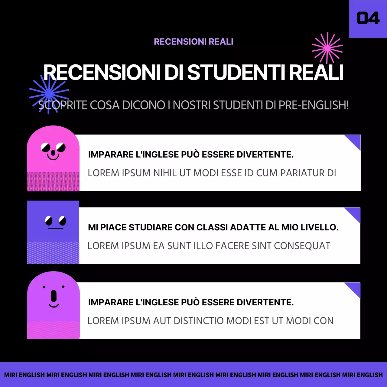 Programma di Master in inglese in nero e viola