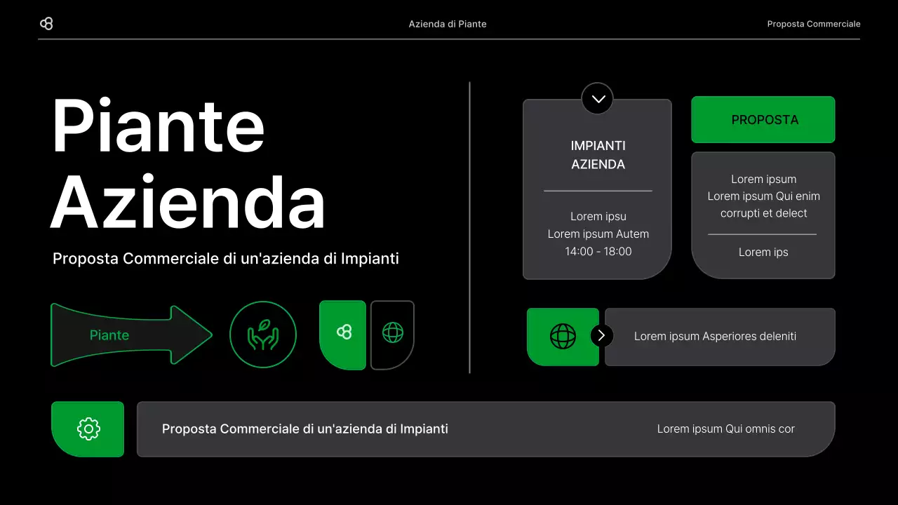 Proposta di business per un'attività commerciale con un concetto di foglia naturale nera e verde