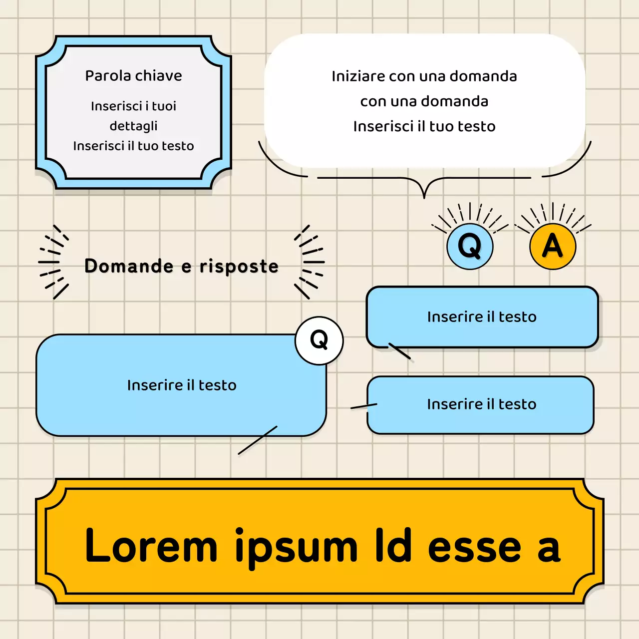 Bolle vocali azzurre e gialle e stile illustrativo simpatico