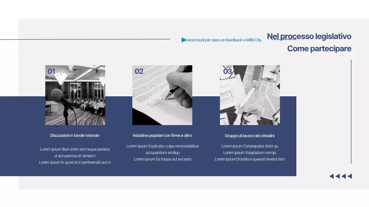 Un semplice rapporto di proposta di impegno comunitario in bianco e blu