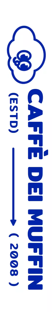 Una semplice e simpatica illustrazione di cupcake in blu navy con un logo emblema in stile caffè