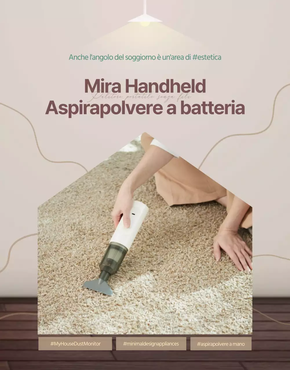 Vi presentiamo un aspirapolvere portatile semplice e moderno nei toni del marrone e del beige.