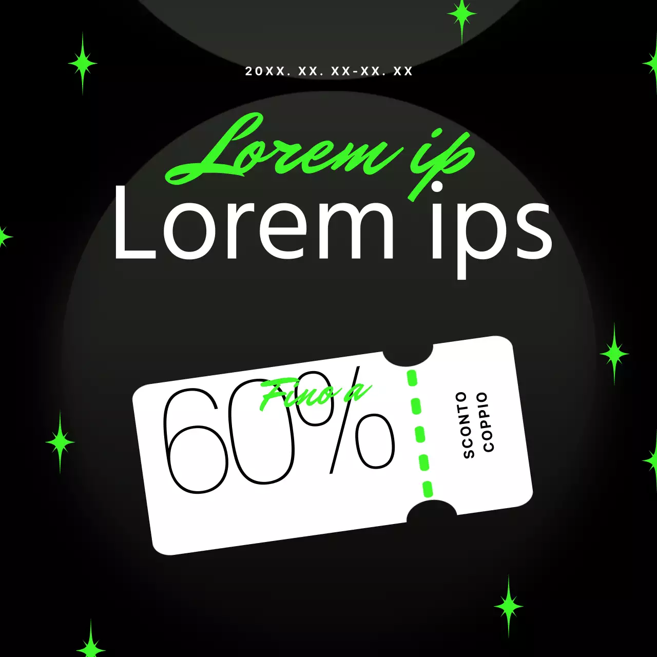 Promuovete un coupon di vendita stagionale moderno e kitsch in bianco e nero con colori al neon