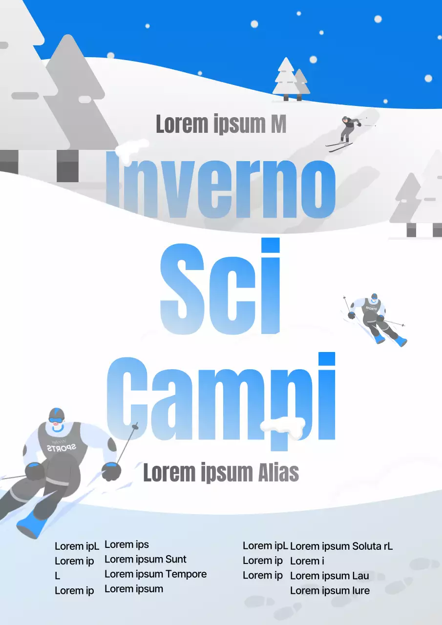 Reclutamento per campo sciistico invernale con sfondo bianco e blu (webposter verticale)