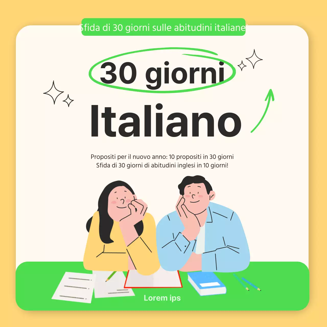 Sfida delle abitudini inglesi del nuovo anno in chartreuse e giallo