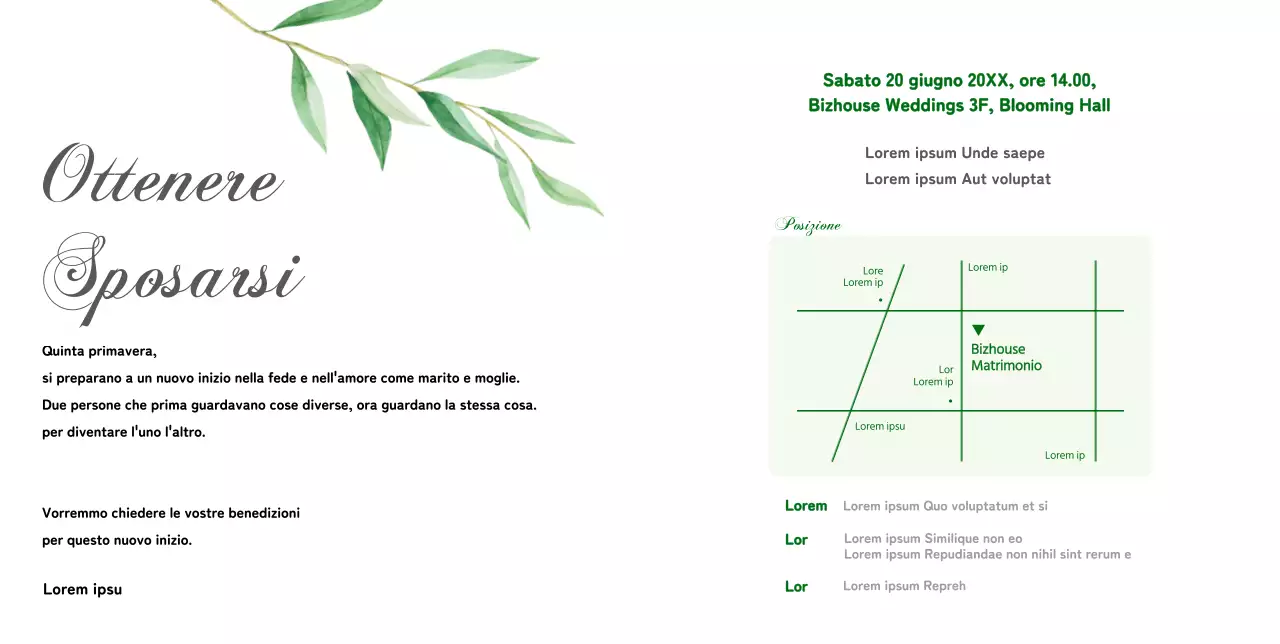 Una partecipazione di nozze sentimentale con un'atmosfera lussureggiante e primaverile