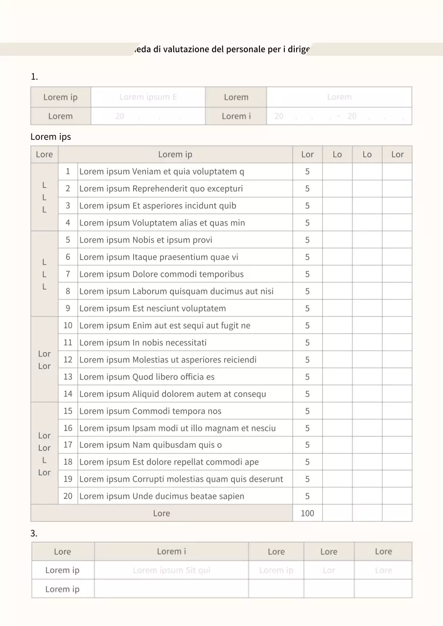 Elementi di valutazione per il foglio beige di valutazione delle prestazioni dei dirigenti Foglio di valutazione delle promozioni