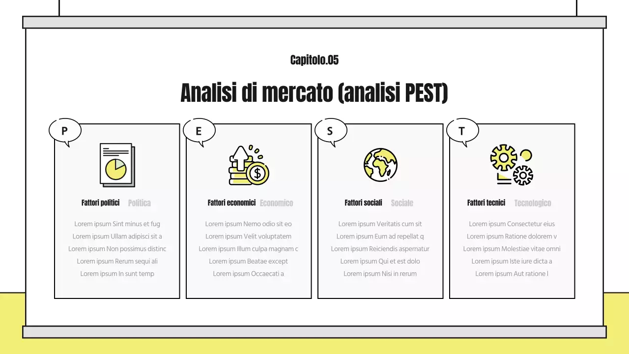 Un simpatico rapporto di analisi illustrato con accenti gialli e neri