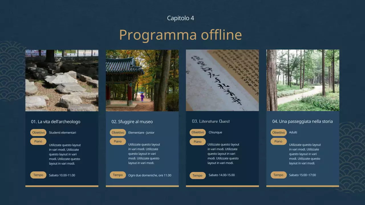 Piano di programma del museo a tema orientale blu