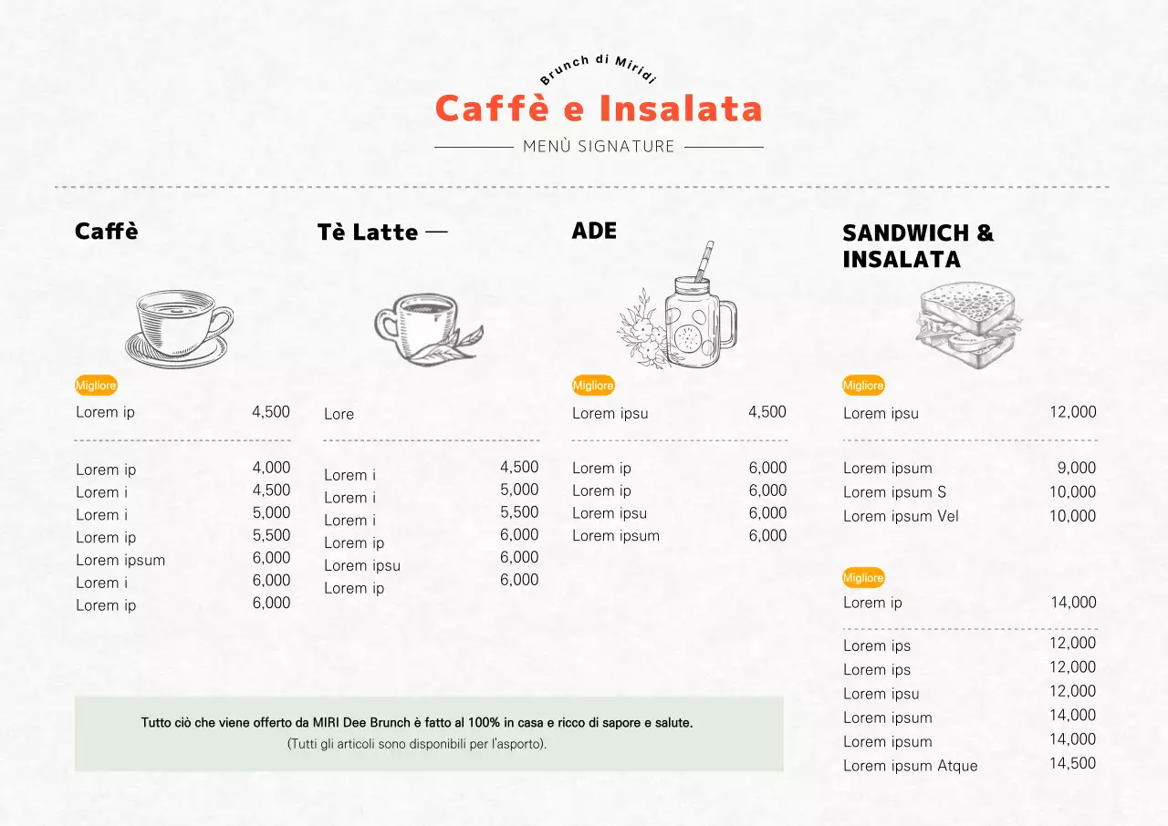 Tabellone verticale del menu del brunch del bar con concetto illustrato di arancione.