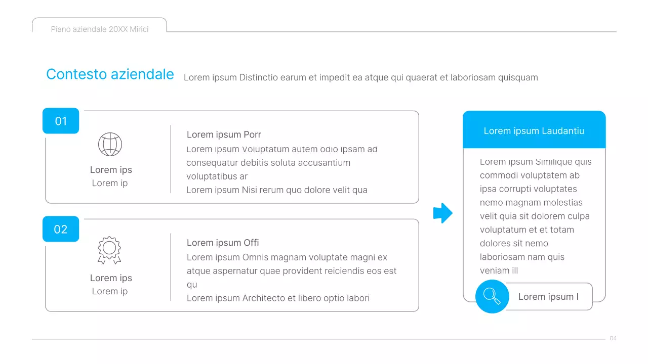 Una presentazione pulita del business plan dei contenuti culturali in bianco e blu