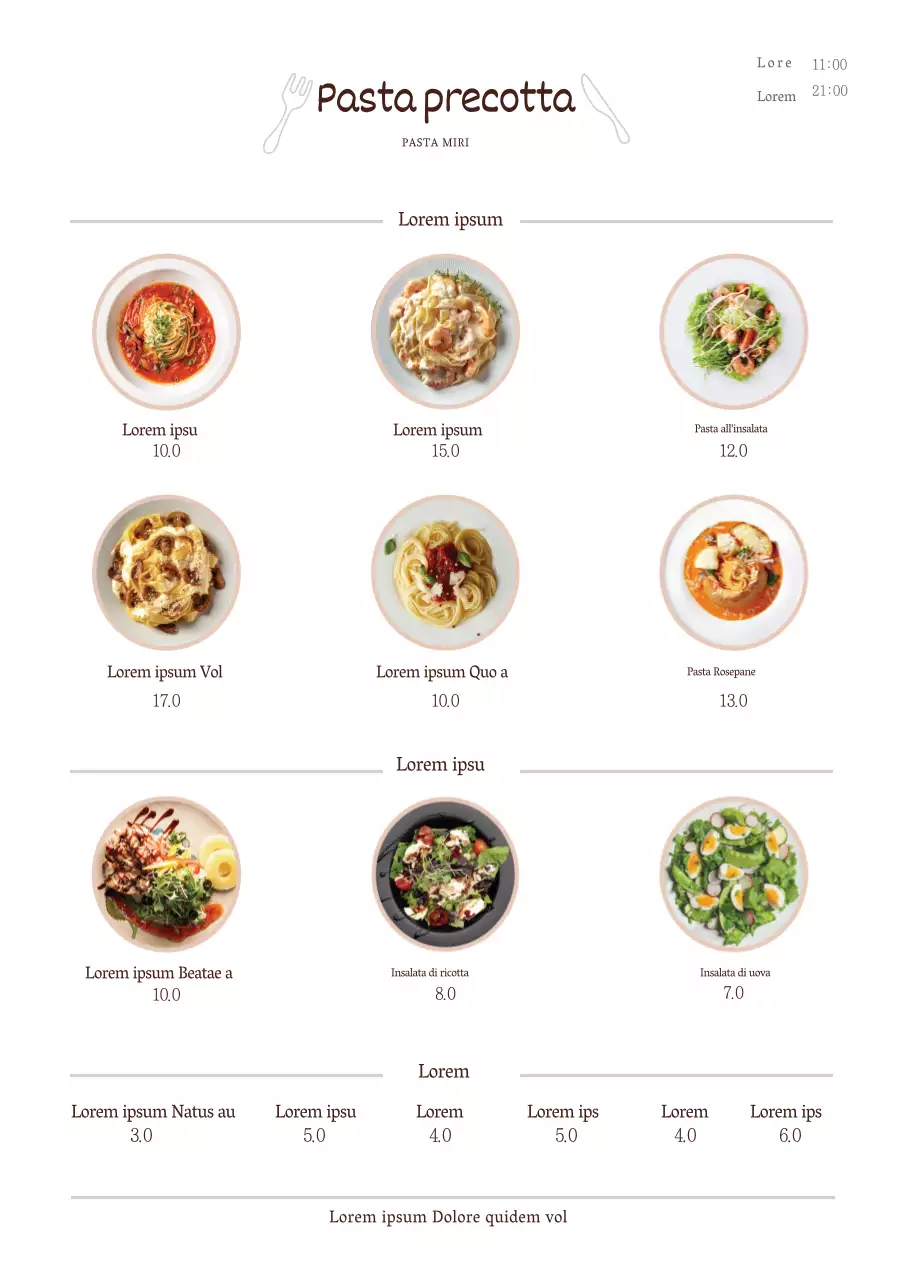 Volantino bifacciale semplice per ristorante di pasta beige