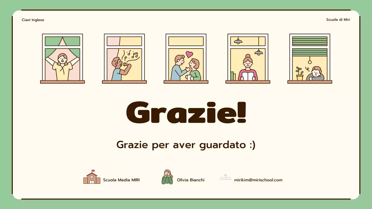 Lezioni di inglese con simpatiche illustrazioni in beige e verde