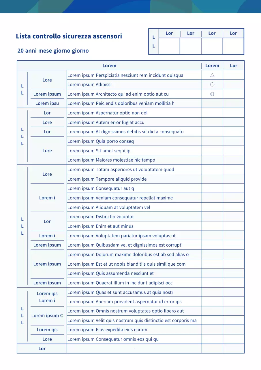 Lista di controllo per la sicurezza degli ascensori con un concetto pulito di pattern blu e bianco