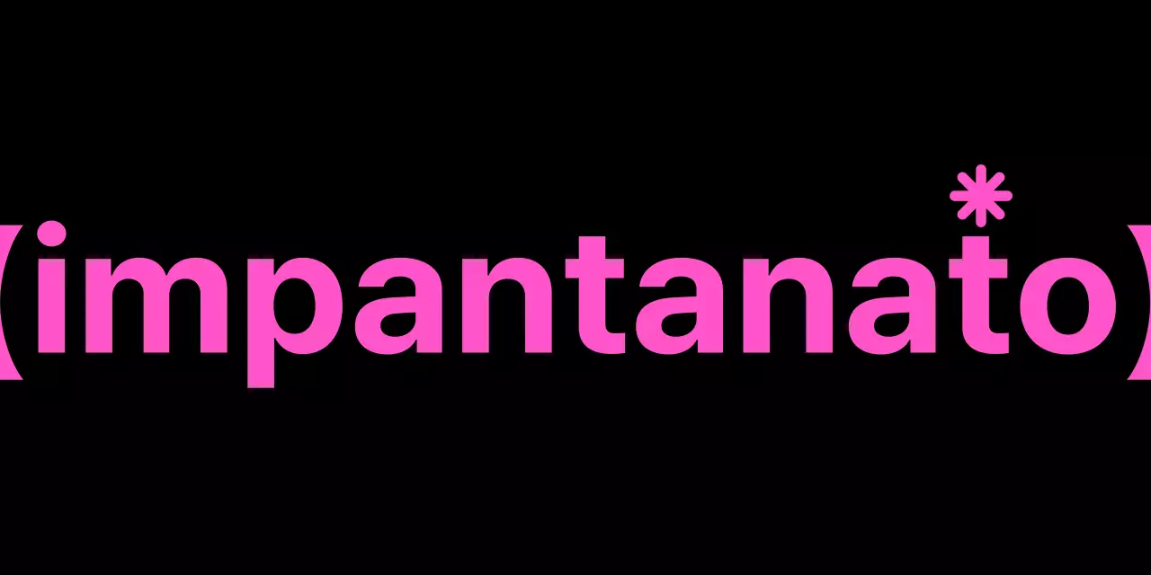 Logo del negozio con parentesi e testo rosa e nero