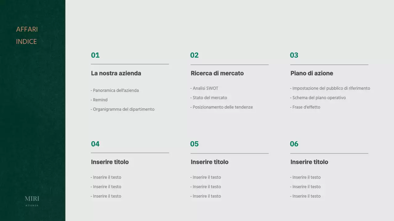 Piano aziendale a trama verde e arancione