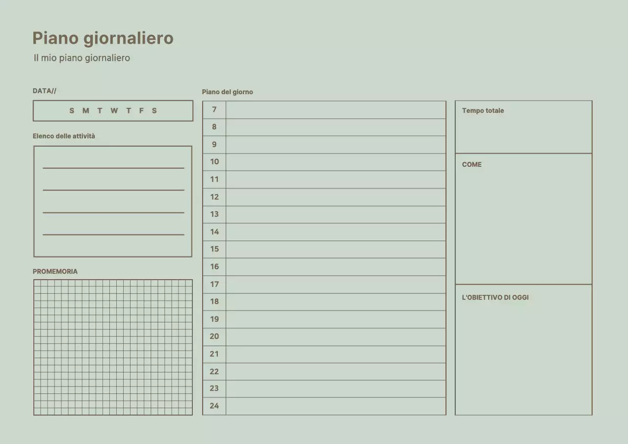 Agenda giornaliera di semplice concezione in verde chiaro