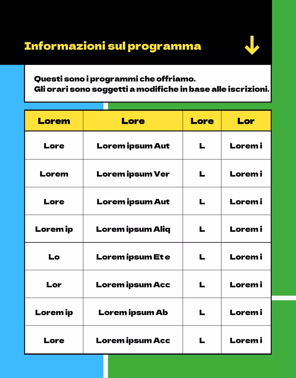 L'avviso di iscrizione al Centro sportivo blu-verde