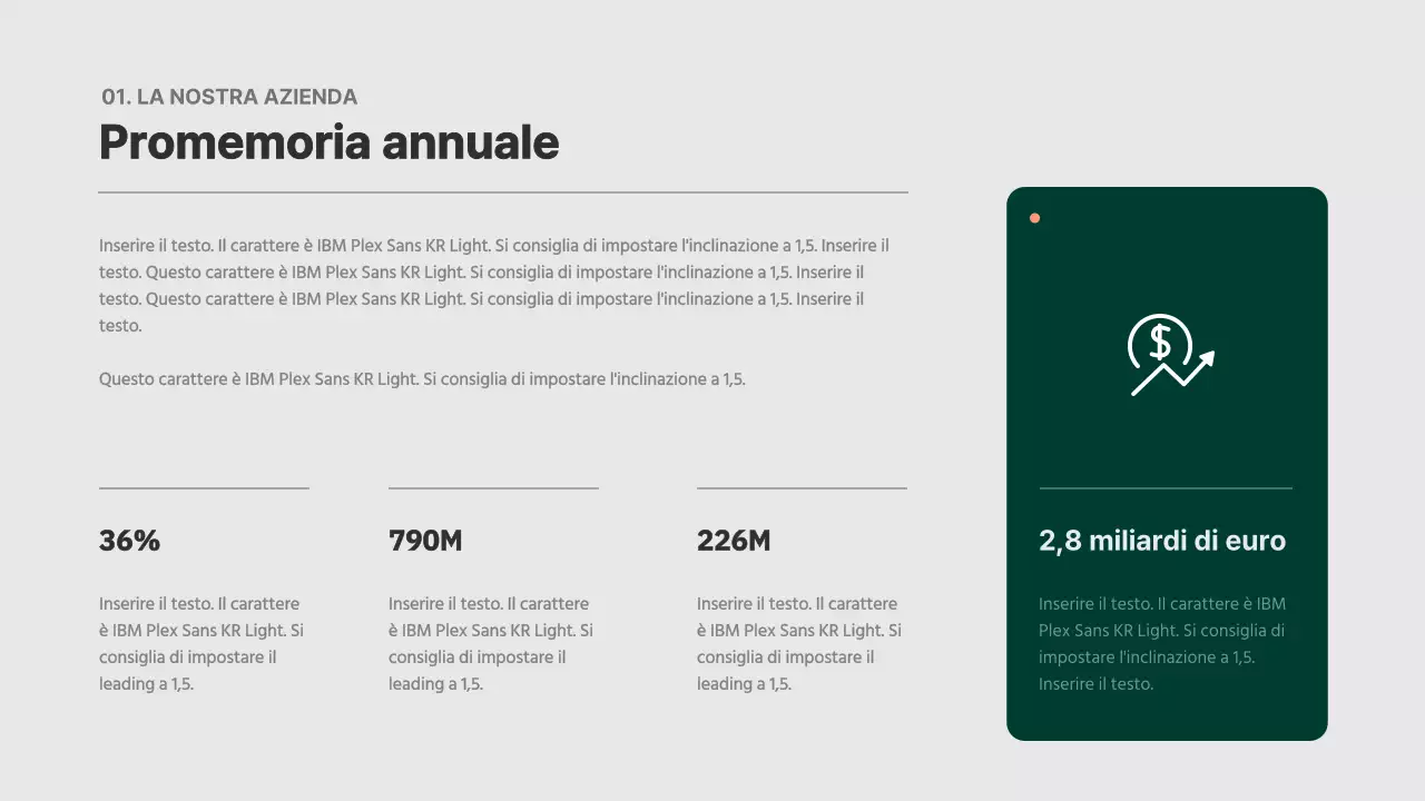 Piano aziendale a trama verde e arancione