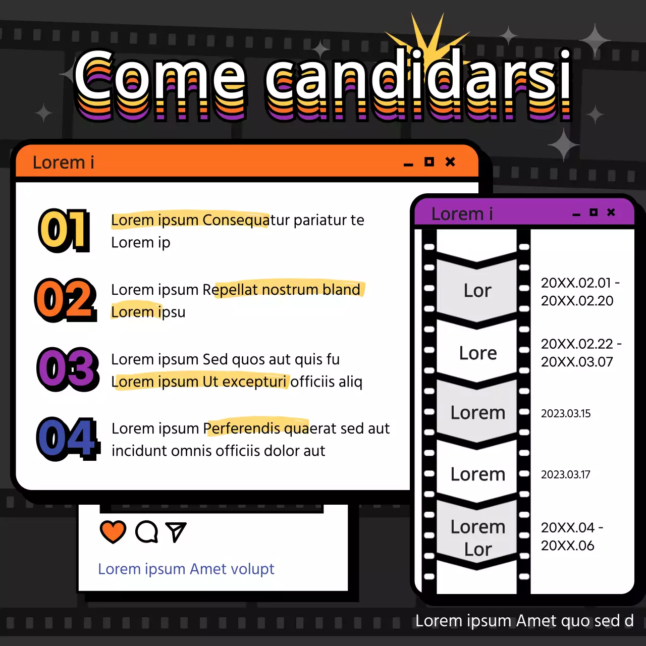 Bando di concorso in stile web retrò su sfondo nero