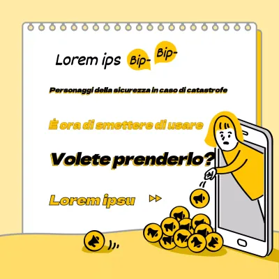 Illustrazione gialla disegnata a mano di un testo sulla sicurezza in caso di catastrofe con informazioni