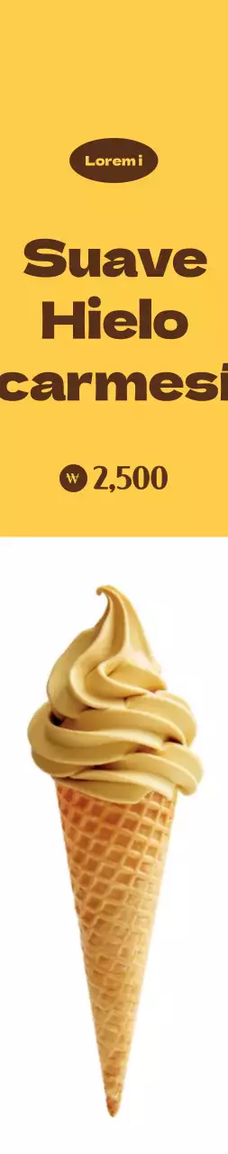 Promoción de helado grande sobre fondo amarillo y blanco