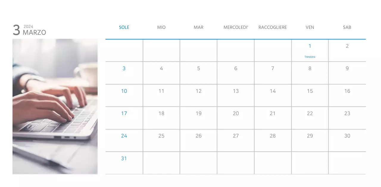 Calendario aziendale da tavolo bianco e semplice