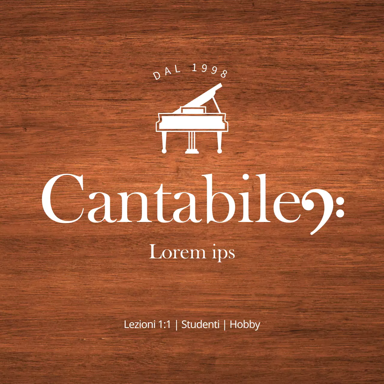 Design semplice della scuola di strumenti per pianoforte con icona del pianoforte bianco