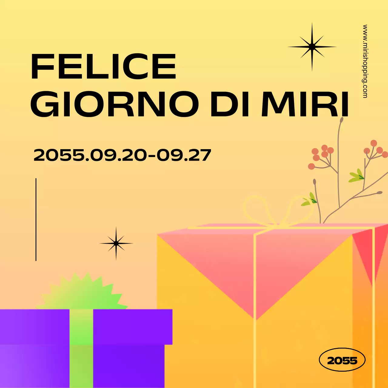 Semplice annuncio di promozione di un evento regalo in giallo e arancione