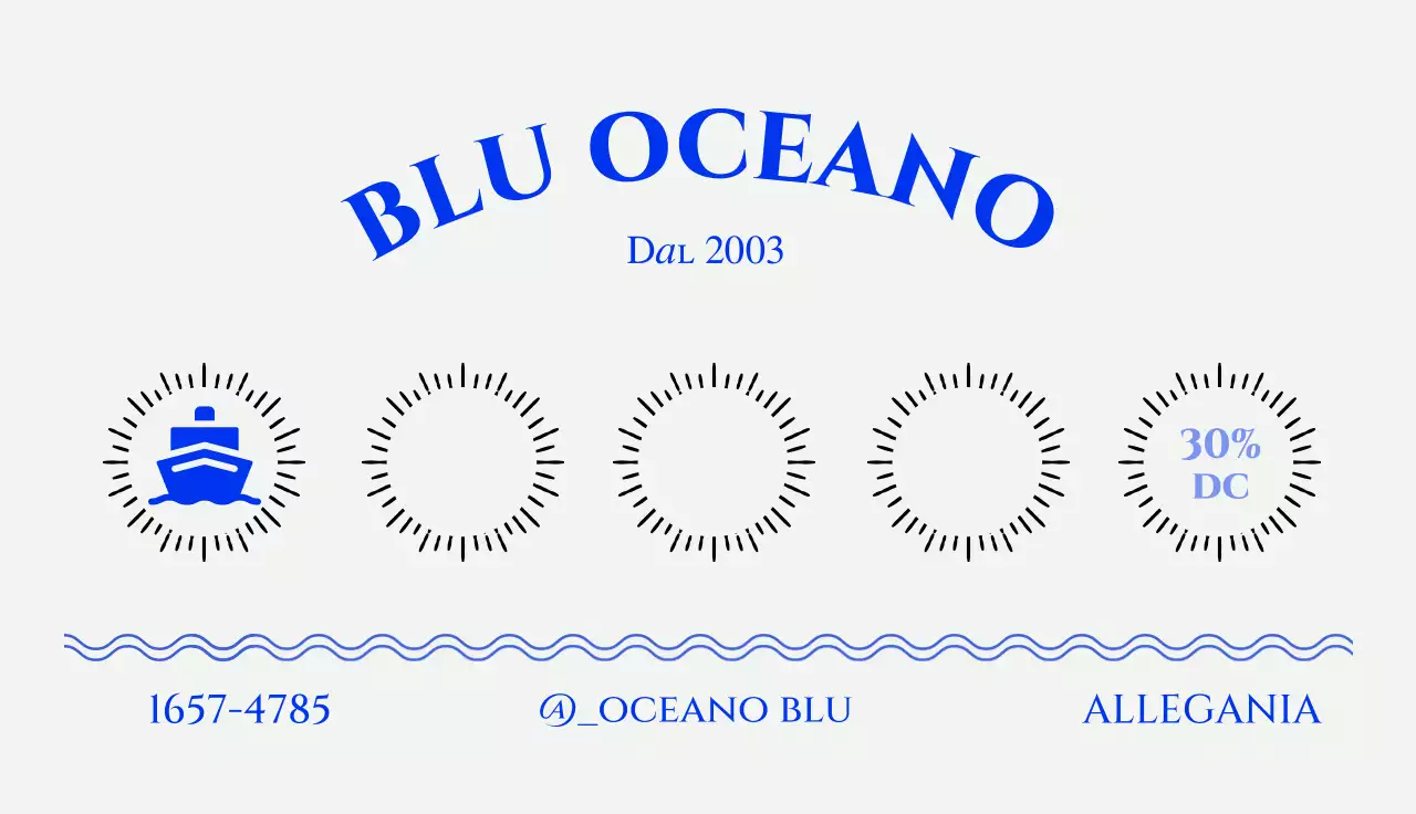 Biglietto da visita con coupon per ristorante di pesce con accenti blu