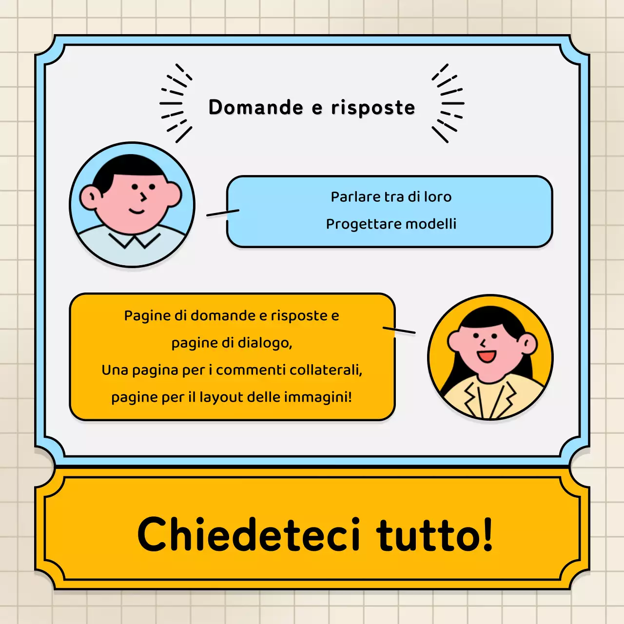 Bolle vocali azzurre e gialle e stile illustrativo simpatico