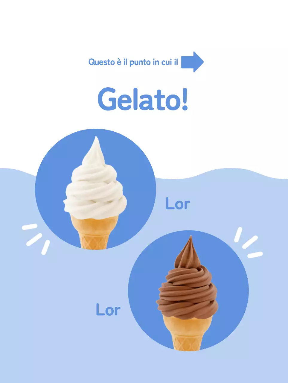 Promuovere un menu dall'aspetto pulito e carino con gelato bianco su sfondo blu chiaro