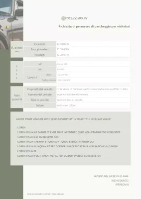 Modello di richiesta di permesso di parcheggio per veicoli in visita semplice, verde e fotografico