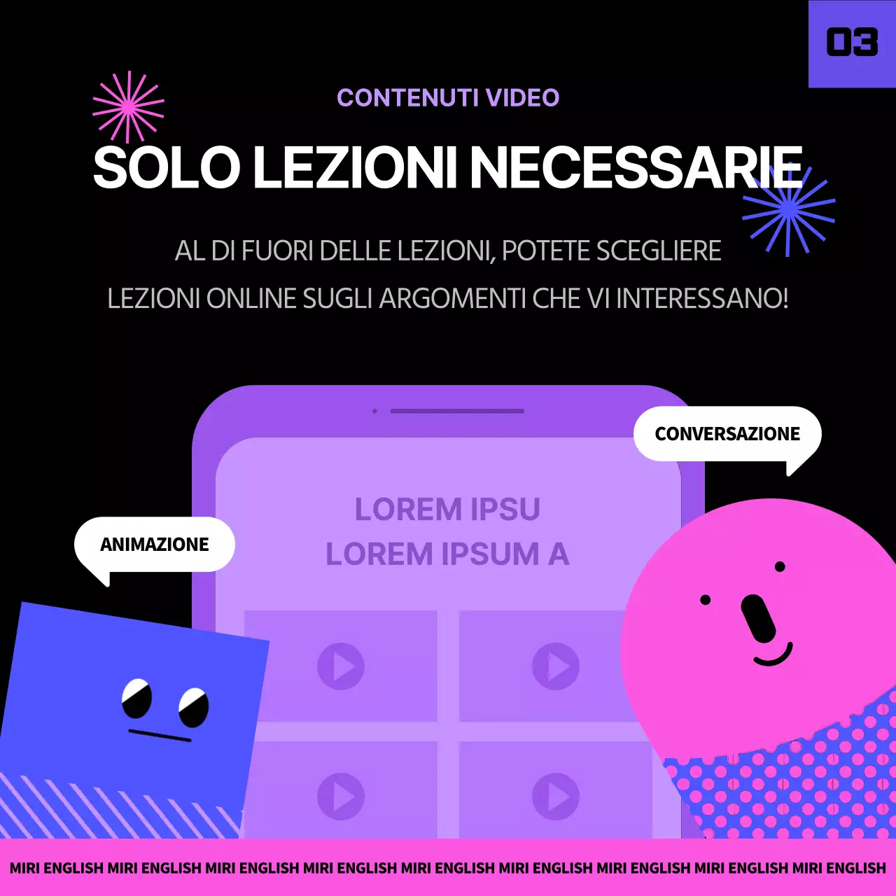 Programma di Master in inglese in nero e viola