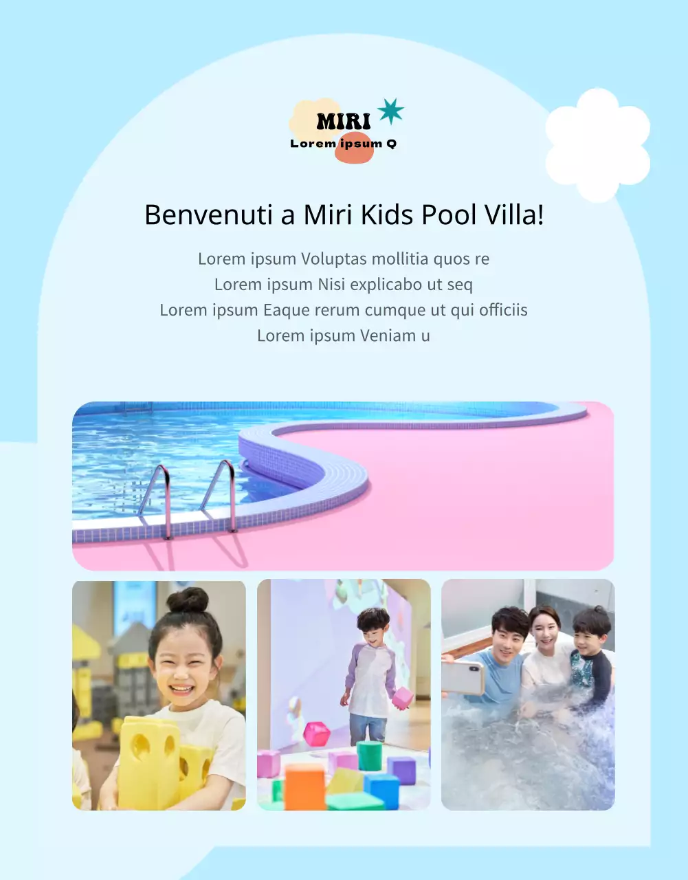 Presentazione e prenotazione delle pensioni per bambini in colori pastello