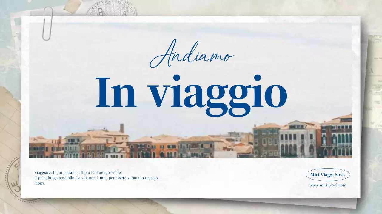 Un'agenzia di viaggi da cartolina in blu e pastello