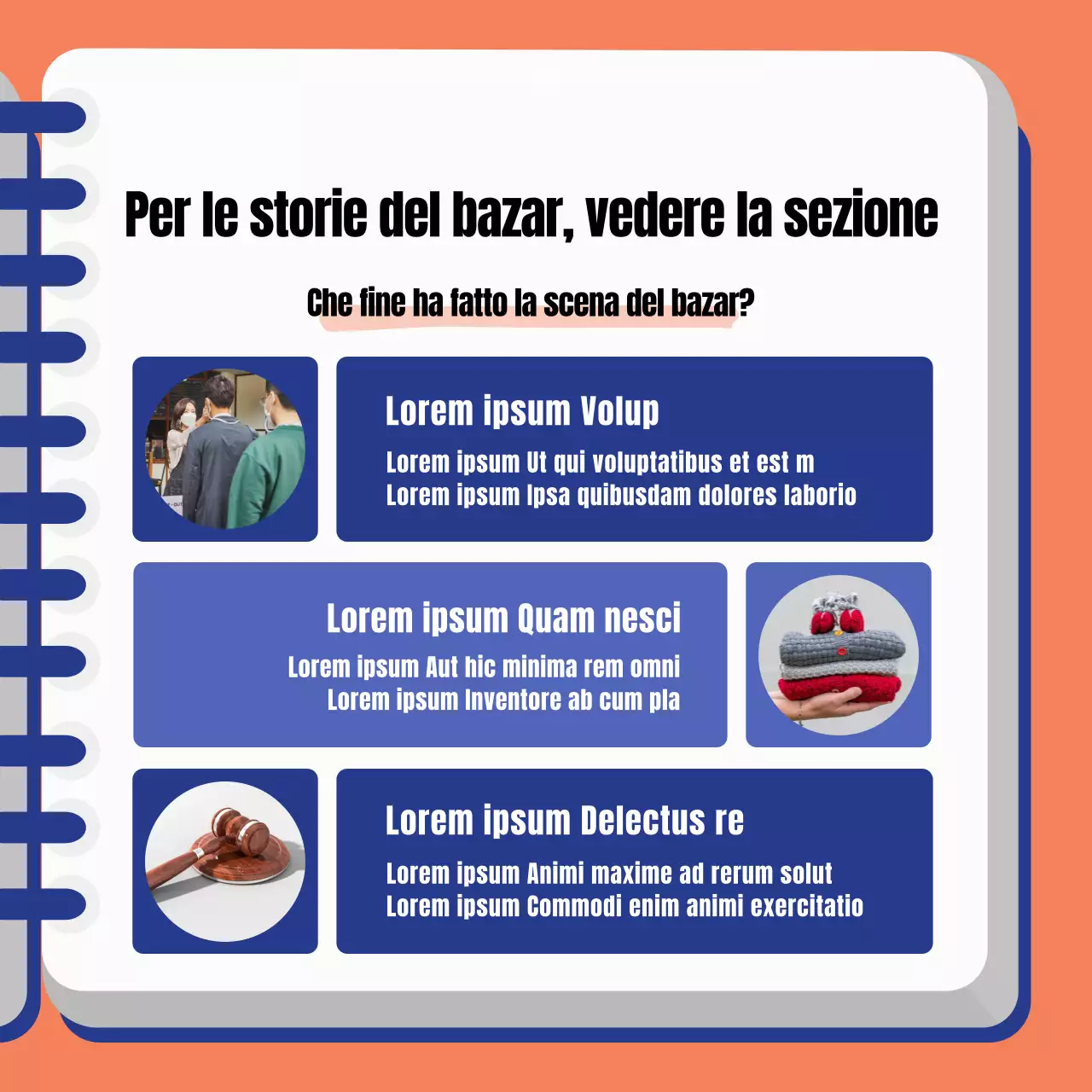 Rapporto sul bazar arancione e blu