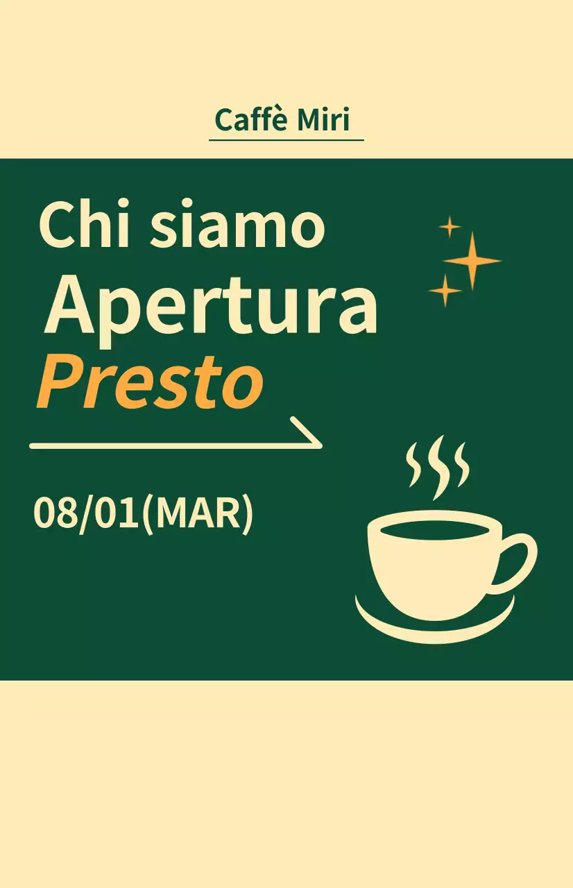 Bandiera per le finestre in arrivo con l'icona del caffè su sfondo giallo chiaro e verde