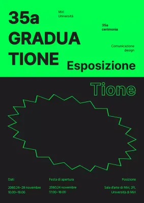 Guida alle mostre di laurea con accenti di testo nero e neon