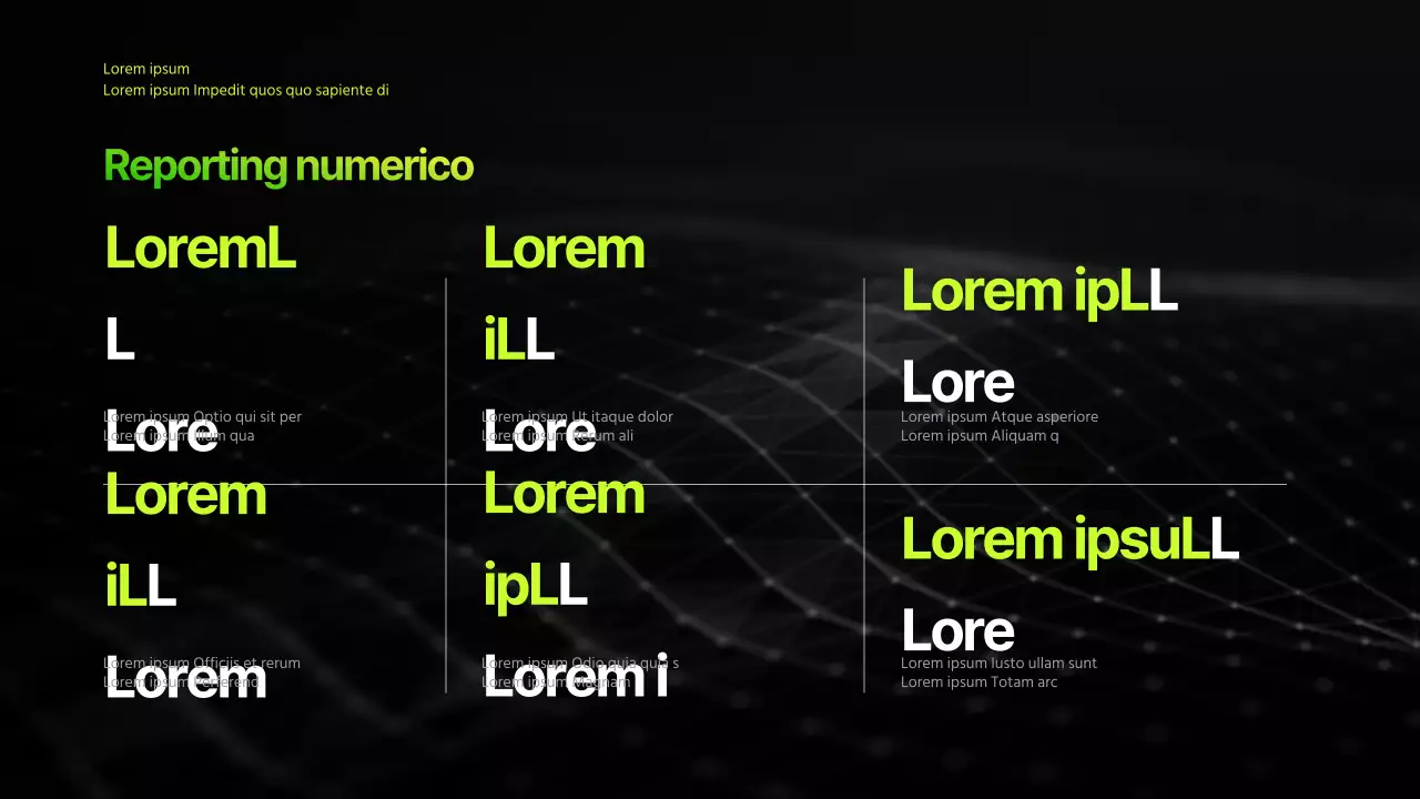 Presentazione aziendale infografica con tema sfumato nero e chartreuse